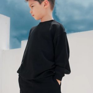 Boys' Oversized Sweatshirt & Sweat Shorts Set – Solid Black