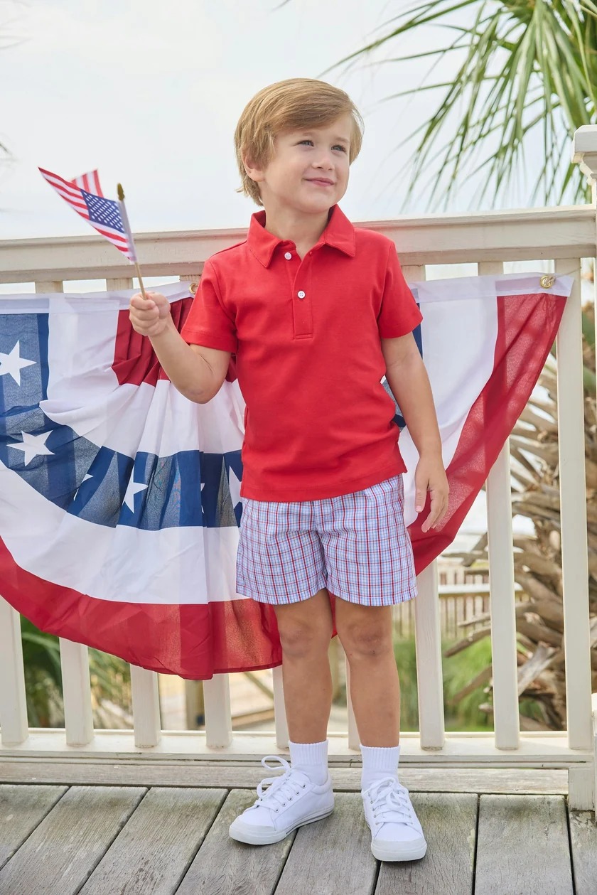 Toddler & Boys' Red Polo Shirt & Plaid Shorts 2-Piece Set