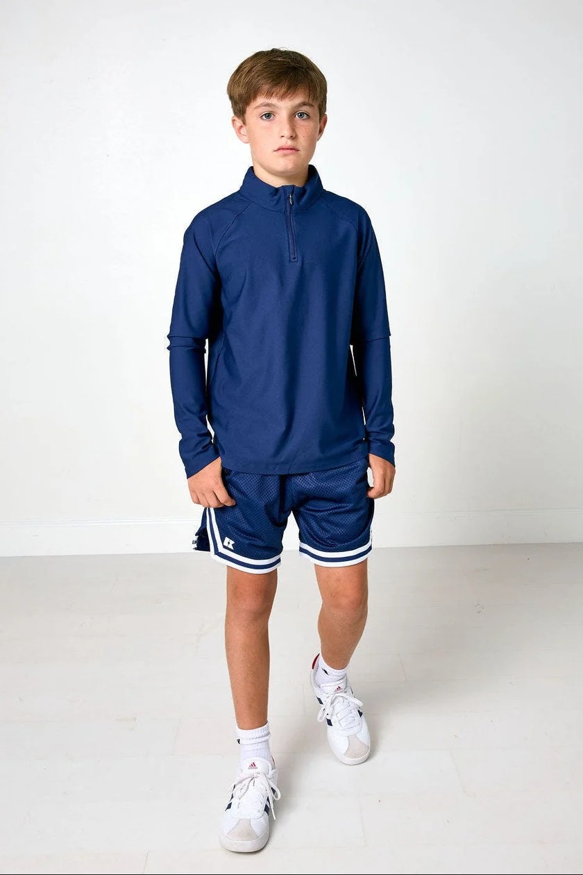 Boys' Navy Athletic Quarter-Zip & Shorts Set