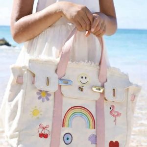 Summer Charm Canvas Tote Bag – Off-White & Pink
