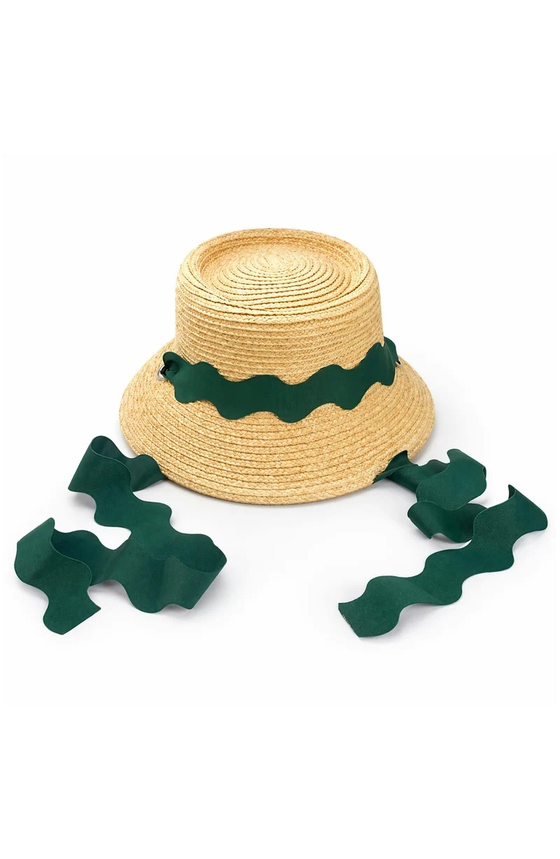 Girls' Straw Sun Hat with Wavy Ric-Rac Ribbon