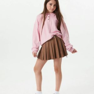 Preppy Long Sleeve Knit Polo & Pleated Tennis Skirt Set